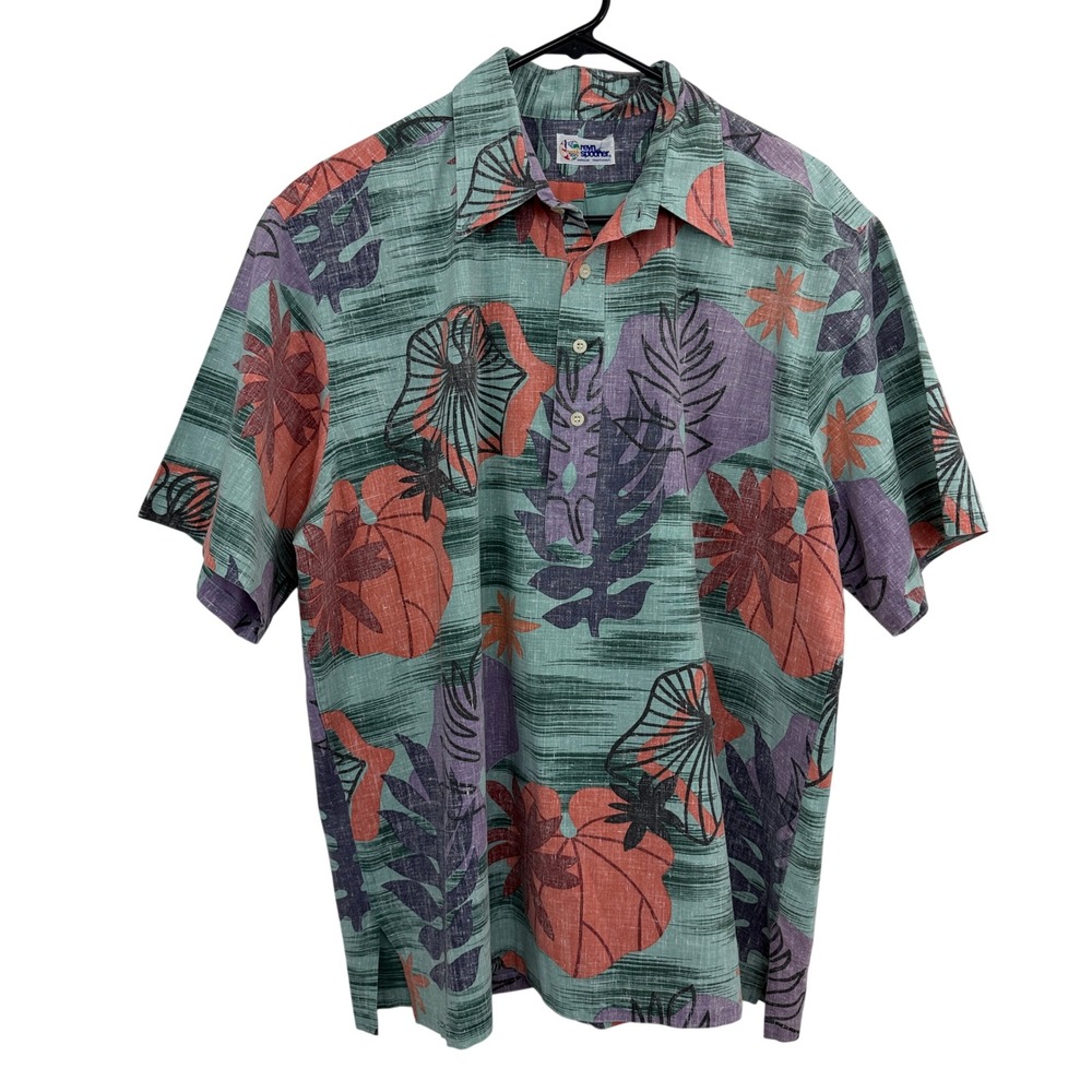 Reyn Spooner Shirt Mens 2XL/3XL Green Hawaiian Tropical Floral Pullover Vtg